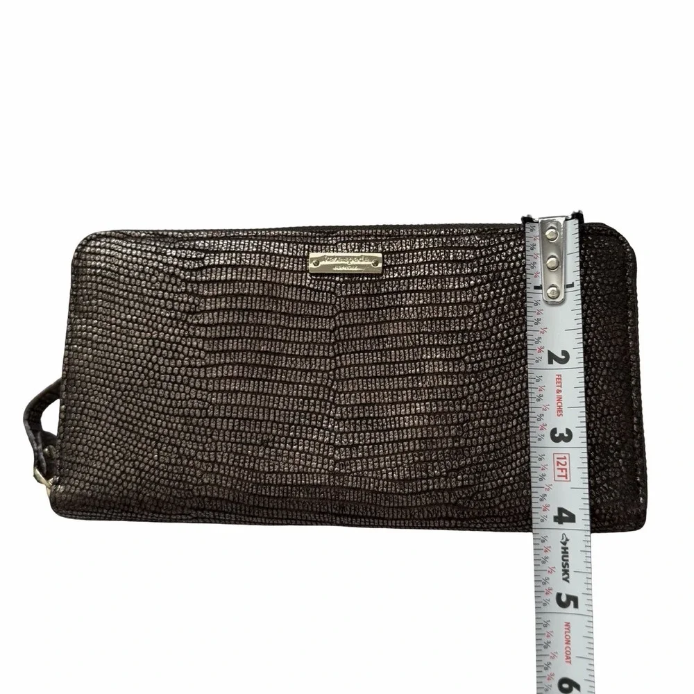 Kate Spade Snakeskin Embossed‎ Leather Metallic Zip Large Wallet in Brown/Gold